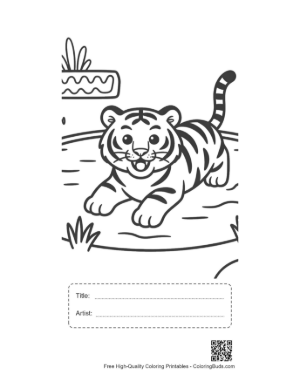 Thumbnail: Adorable Tiger Cub Exploring a Tropical Watering Hole Printable with Title and Artist Box