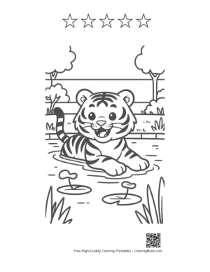 Thumbnail: Baby Bengal Tiger Resting Near a Scenic Lake Printable and 5 Star Outline