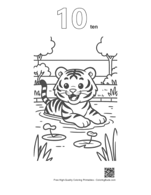 Thumbnail: Baby Bengal Tiger Resting Near a Scenic Lake Printable Outline Number 10