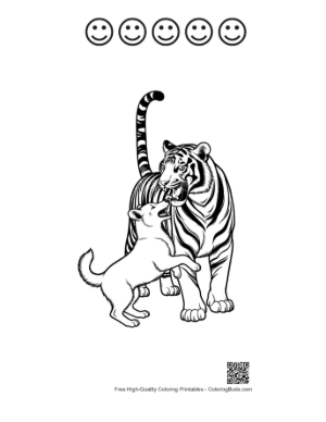 Thumbnail: Bengal Tiger and Cub Playful Bite Printable and 5 Happy Face Outline