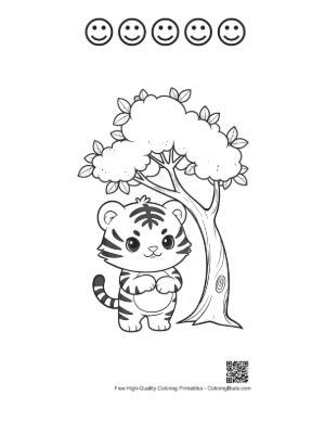 Thumbnail: Bengal Tiger Coloring Page Printable and 5 Happy Face Outline