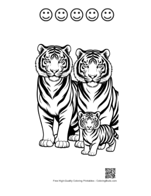 Thumbnail: Bengal Tiger Family Portrait Printable and 5 Happy Face Outline