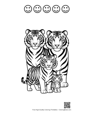 Thumbnail: Bengal Tiger Family Portrait Printable and 5 Happy Face Outline