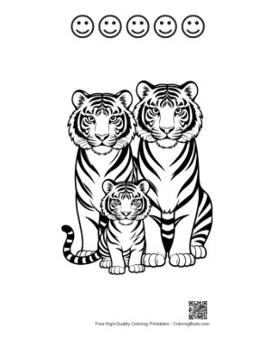 Thumbnail: Bengal Tiger Family Portrait Printable and 5 Happy Face Outline