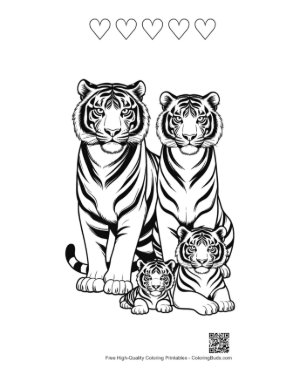 Thumbnail: Bengal Tiger Family Portrait Printable and 5 Heart Outline