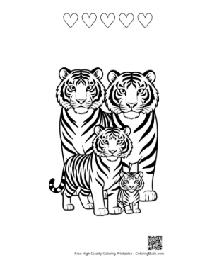 Thumbnail: Bengal Tiger Family Portrait Printable and 5 Heart Outline