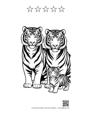 Thumbnail: Bengal Tiger Family Portrait Printable and 5 Star Outline