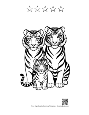 Thumbnail: Bengal Tiger Family Portrait Printable and 5 Star Outline