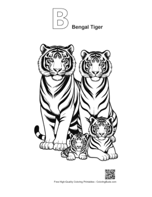 Thumbnail: Bengal Tiger Family Portrait Printable Outline Alphabet B Bengal Tiger