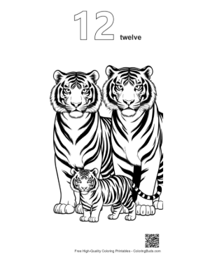 Thumbnail: Bengal Tiger Family Portrait Printable Outline Number 12