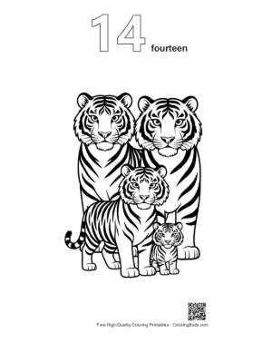 Thumbnail: Bengal Tiger Family Portrait Printable Outline Number 14