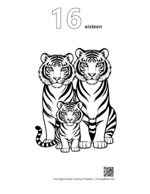 Thumbnail: Bengal Tiger Family Portrait Printable Outline Number 16