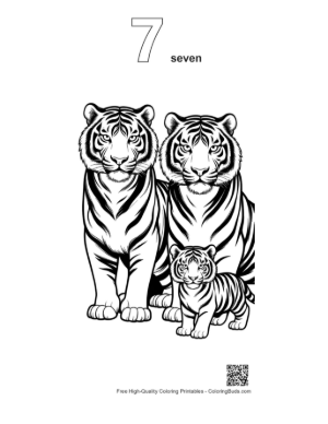 Thumbnail: Bengal Tiger Family Portrait Printable Outline Number 7