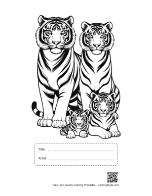 Thumbnail: Bengal Tiger Family Portrait Printable with Title and Artist Box