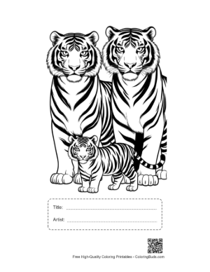 Thumbnail: Bengal Tiger Family Portrait Printable with Title and Artist Box