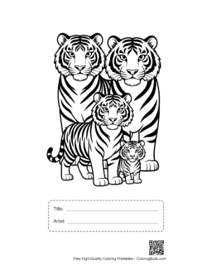 Thumbnail: Bengal Tiger Family Portrait Printable with Title and Artist Box