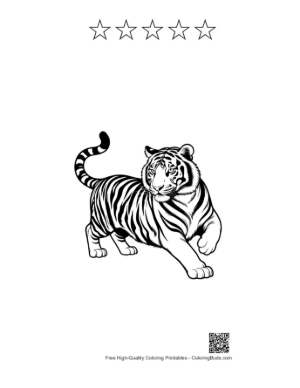 Thumbnail: Bengal Tiger Stalking Forward Printable and 5 Star Outline