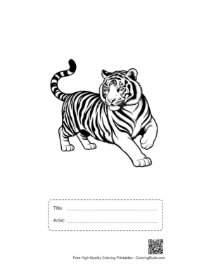 Thumbnail: Bengal Tiger Stalking Forward Printable with Title and Artist Box