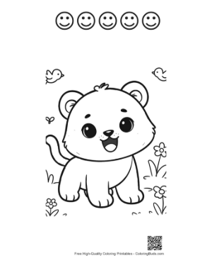 Thumbnail: Chubby Baby Tiger Cub Standing in the Wild Printable and 5 Happy Face Outline
