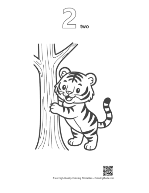 Thumbnail: Curious Baby Tiger Climbing a Thick Tree Trunk Printable Outline Number 2