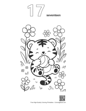 Thumbnail: Cute Baby Tiger Holding a Ball in a Garden Printable Outline Number 17