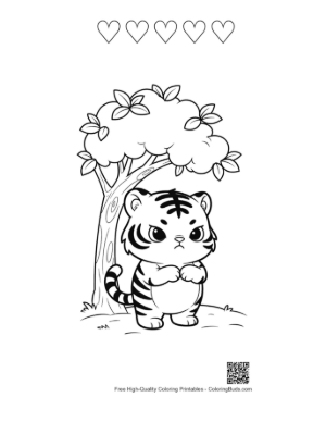 Thumbnail: Cute Bengal Tiger Coloring Page Printable and 5 Heart Outline