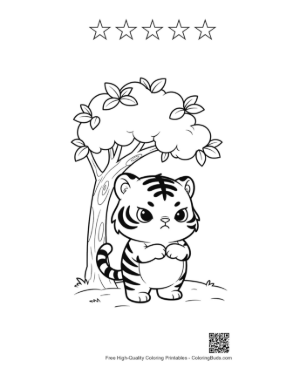 Thumbnail: Cute Bengal Tiger Coloring Page Printable and 5 Star Outline