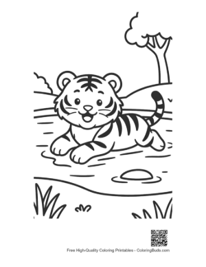 Thumbnail: Cute Bengal Tiger Cub Splashing in a Jungle Pond Printable