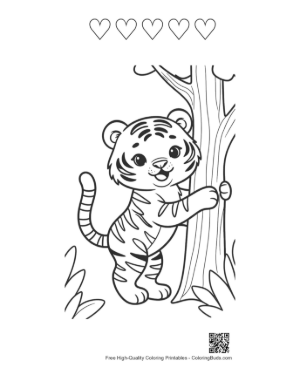 Thumbnail: Cute Bengal Tiger Printable and 5 Heart Outline