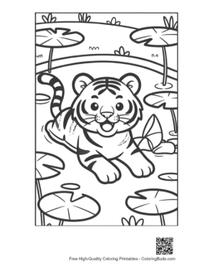 Thumbnail: Cute Tiger Cub Observing Frogs in a Marsh Printable