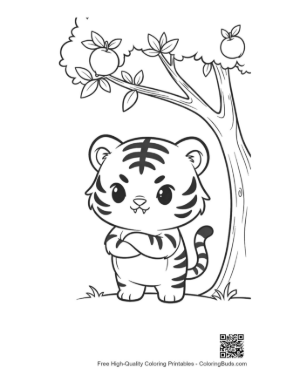 Thumbnail: Determined Baby Tiger Cub in a Fruit Orchard Printable