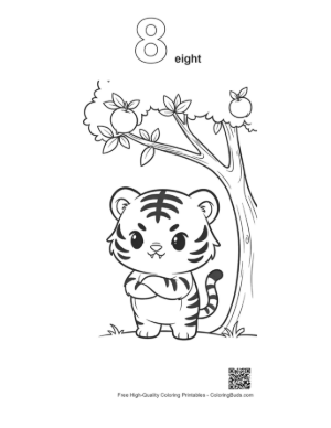 Thumbnail: Determined Baby Tiger Cub in a Fruit Orchard Printable Outline Number 8