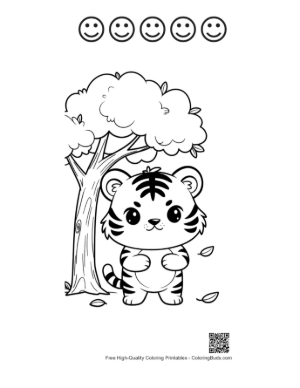 Thumbnail: Easy Bengal Tiger Coloring Sheet Printable and 5 Happy Face Outline