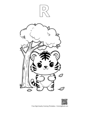 Thumbnail: Easy Bengal Tiger Coloring Sheet Printable Outline Alphabet R