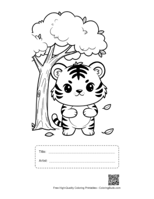 Thumbnail: Easy Bengal Tiger Coloring Sheet Printable with Title and Artist Box