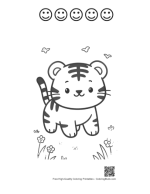 Thumbnail: Easy Bengal Tiger to Color Printable and 5 Happy Face Outline