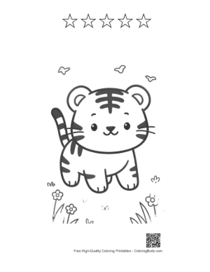 Thumbnail: Easy Bengal Tiger to Color Printable and 5 Star Outline