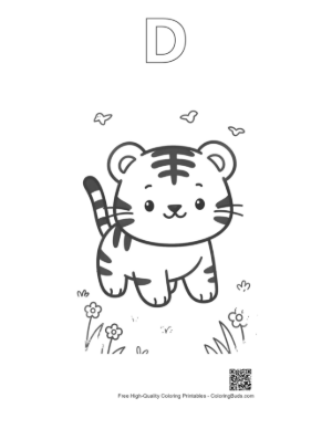 Thumbnail: Easy Bengal Tiger to Color Printable Outline Alphabet D