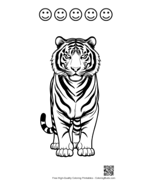 Thumbnail: Fierce Bengal Tiger Line Art Printable and 5 Happy Face Outline