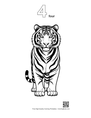 Thumbnail: Fierce Bengal Tiger Line Art Printable Outline Number 4