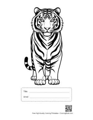 Thumbnail: Fierce Bengal Tiger Line Art Printable with Title and Artist Box