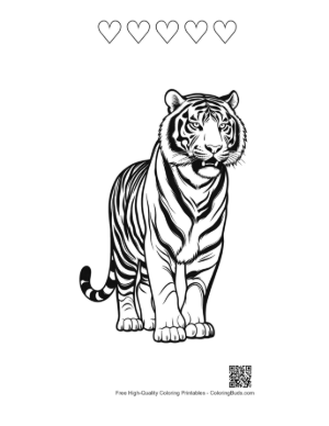 Thumbnail: Fierce Bengal Tiger Outline Roaring Printable and 5 Heart Outline