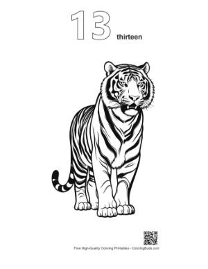 Thumbnail: Fierce Bengal Tiger Outline Roaring Printable Outline Number 13