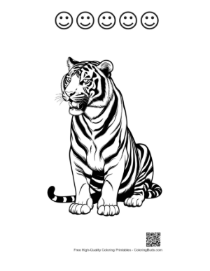 Thumbnail: Fierce Bengal Tiger Roaring Boldly Printable and 5 Happy Face Outline