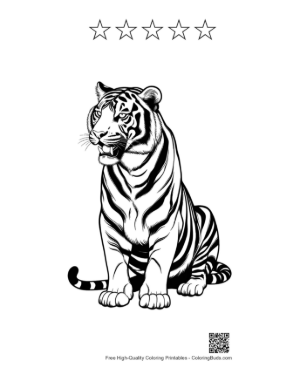 Thumbnail: Fierce Bengal Tiger Roaring Boldly Printable and 5 Star Outline