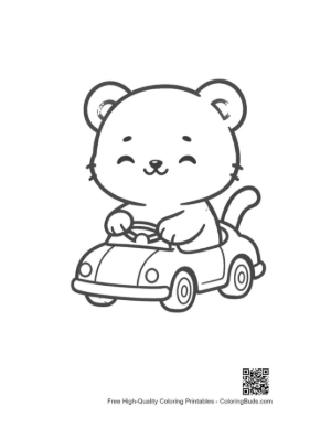 Thumbnail: Funny Baby Tiger Cub Racing in a Small Car Printable