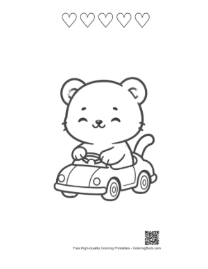 Thumbnail: Funny Baby Tiger Cub Racing in a Small Car Printable and 5 Heart Outline
