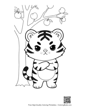 Thumbnail: Grumpy Little Tiger Cub Standing in the Snow Printable