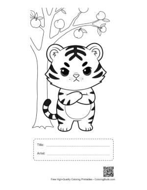 Thumbnail: Grumpy Little Tiger Cub Standing in the Snow Printable with Title and Artist Box