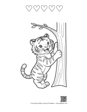 Thumbnail: Happy Baby Tiger Practicing Climbing Skills Printable and 5 Heart Outline